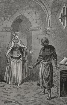 The Queen consort of Aragon Juana Enríquez (1425-1468) visits Charles, Prince of Viana..., 1890. Creator: Joan Serra y Pausas