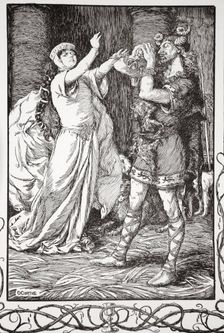 The Queen cried to him to forbear 1905. Creator: Dora Curtis