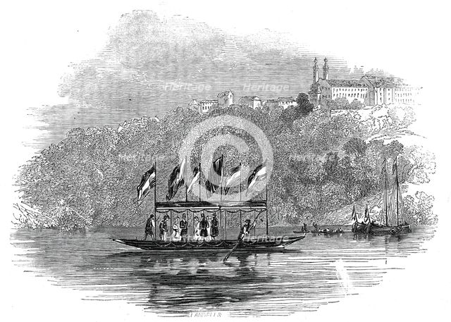 The Queen crossing the Maine, at Langfort, Bavaria, 1845. Creator: Unknown.
