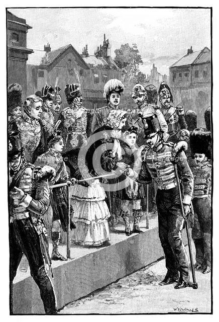 The Queen distributing the Crimea Medal, Horseguards Parade, London, c1850s, (1888). Artist: Unknown