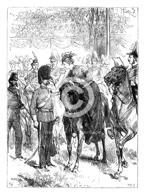 The Queen distributing the Victoria Crosses in Hyde Park, London, c1850s, (c1888). Artist: Unknown