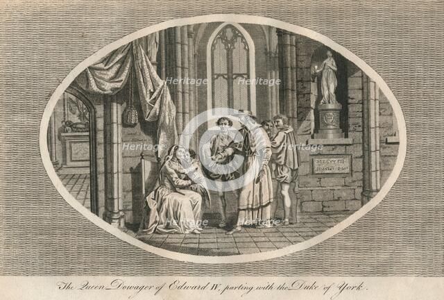 The Queen Dowager of Edward IV parting with her son, the Duke of York, 1483 (1793). Artist: Unknown.