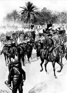 The Queen in the Riviera: Her Majesty reviewing the troops of the Garrison of Nice, 1898. Creator: Unknown