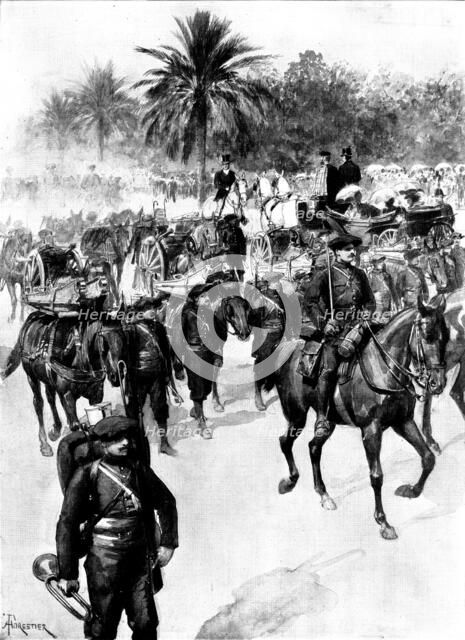 The Queen in the Riviera: Her Majesty reviewing the troops of the Garrison of Nice, 1898. Creator: Unknown.