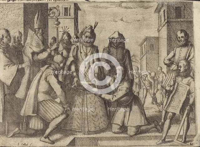 The Queen Laying the First Stone for the Church of the Poor Clares in Spain [verso], 1612. Creator: Jacques Callot.