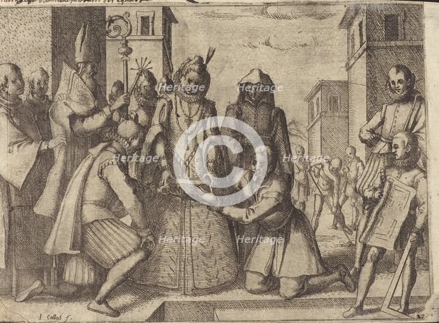 The Queen Laying the First Stone for the Church of the Poor Clares in Spain [verso], 1612. Creator: Jacques Callot.