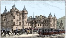 The queen leaving Holyrood Palace, Edinburgh, 1886, (1900)
