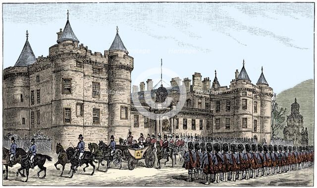 The queen leaving Holyrood Palace, Edinburgh, 1886, (1900). Artist: Unknown.