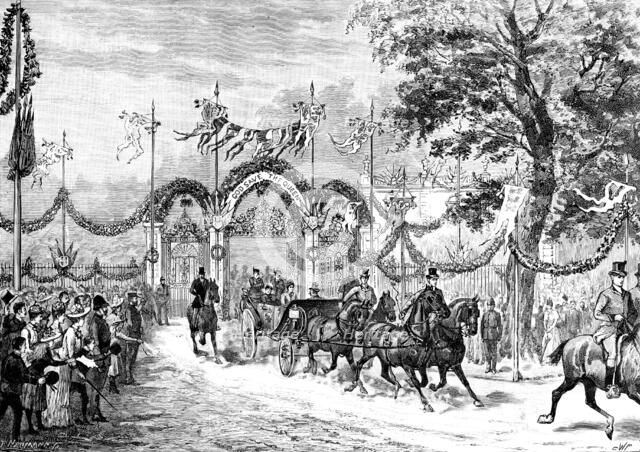 The Queen leaving Waddesdon Manor, 1890. Creator: P Naumann.