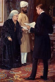 The Queen Listening to a Dispatch from the Front 1900. Creator: Samuel Begg