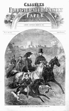 The Queen, Prince Albert, and Prince of Wales, on horseback in Windsor Park: Front Page; Cassells I Creator: Unknown