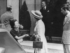 The Queen, Prince Philip and Prince Charles visiting the Windsors, Bois de Boulogne, Paris, 1972. Creator: Unknown