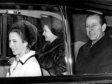 The Queen, Prince Philip and Princess Anne leaving Buckingham Palace, 1972
