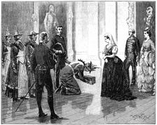 The queen receiving the Burmese embassy, mid-late 19th century, (1900).Artist: William Barnes Wollen