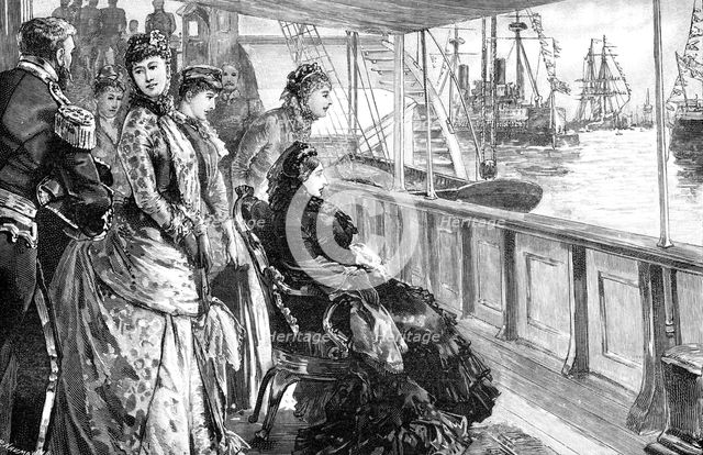 The queen reviewing the fleet at Spithead, Hampshire, late 19th century, (1900). Artist: Unknown
