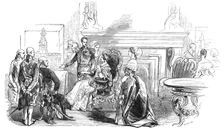 The Queen's Drawing Room - Her Majesty inspecting Mr. Tite's models of the Royal Exchange, 1844. Creator: Stephen Sly