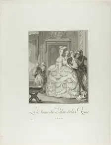 The Queen's Lady-in-Waiting, from Monument du Costume Physique et Moral de la fin..., 1777. Creators: Pietro Antonio Martini, Laurent-François Prault