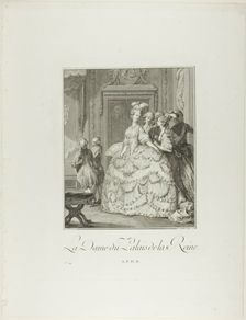 The Queen's Lady-in-Waiting, from Monument du Costume Physique et Moral de la fin..., 1777. Creators: Pietro Antonio Martini, Laurent-François Prault