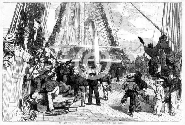 'The Queen's Visit to Cherbourg - Piping Hands to Man Yards', 1858. Artist: Unknown