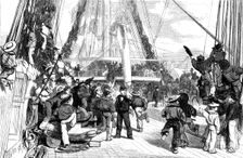 The Queen's Visit to Cherbourg - Piping Hands to Man Yards, 1858. Creator: Unknown