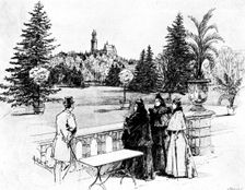 The Queen's Visit to...Friedrichshof: Her Majesty on the Castle terrace, 1895. Creator: George Meisenbach