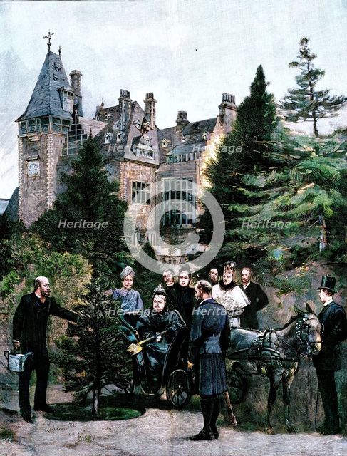 The Queen's Visit to...Friedrichshof: Her Majesty planting a tree in the Castle grounds, 1895. Creator: P Naumann.