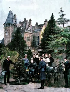 The Queen's Visit to...Friedrichshof: Her Majesty planting a tree in the Castle grounds, 1895. Creator: P Naumann