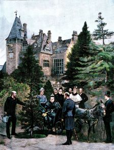 The Queen's Visit to...Friedrichshof: Her Majesty planting a tree in the Castle grounds, 1895. Creator: P Naumann