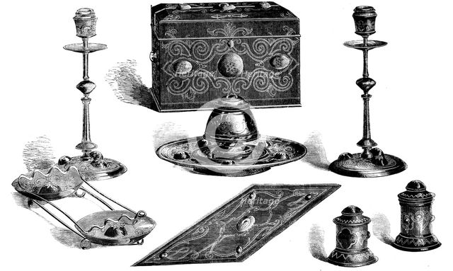 The Queen's Visit to Leeds - Ormolu Writing Table Suite for Her Majesty, 1858. Creator: Unknown.