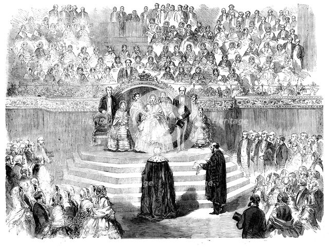 The Queen's Visit to Leeds - the Town Clerk reading the Address to Her Majesty in the Townhall, 1858 Creator: Unknown.