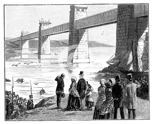 The Queen's visit to the Britannia Tubular Bridge, Wales, c1888. Artist: Unknown