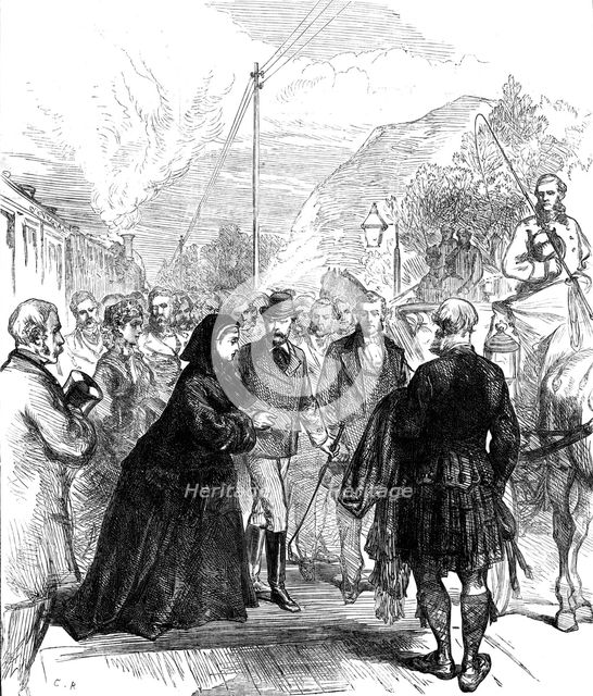 The Queen's Visit to the Prince of Wales: arrival at Wolferton Station, near Sandringham, 1871. Creator: Unknown.