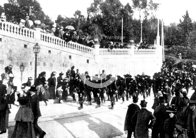 The Queen's Visit to the Riviera: guards of honour in the Avenue Victoria...Cimiez, 1898.  Creator: Alexander Lamont Henderson.