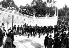 The Queen's Visit to the Riviera: guards of honour in the Avenue Victoria...Cimiez, 1898. Creator: Alexander Lamont Henderson