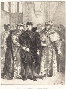 The Queen Tries to Console Hamlet (Act I, Scene II), 1834. Creator: Eugene Delacroix