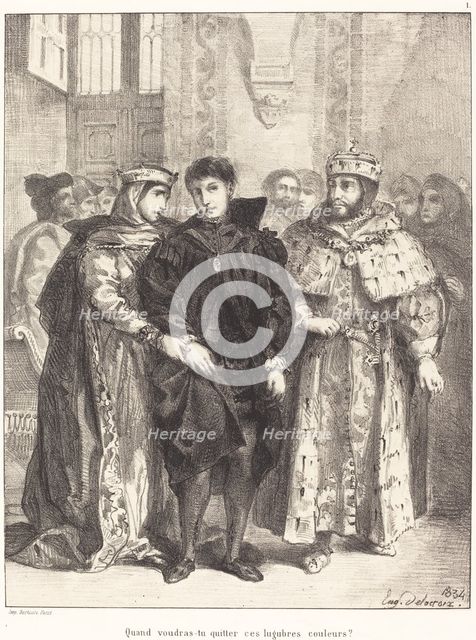 The Queen Tries to Console Hamlet (Act I, Scene II), 1834. Creator: Eugene Delacroix.