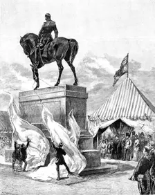 The Queen unveiling the equestrian statue of the Prince Consort...in Windsor Park, 1890. Creator: R. Taylor