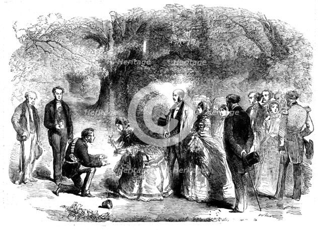 The Queen's Visit to Birmingham - Her Majesty Planting an Oak in the Grounds of Warwick Castle, 1858 Creator: Unknown.