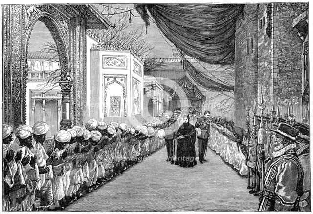 The queen's visit at the opening of the Indian and Colonial Exhibition, London, 1886, (1900). Artist: Unknown