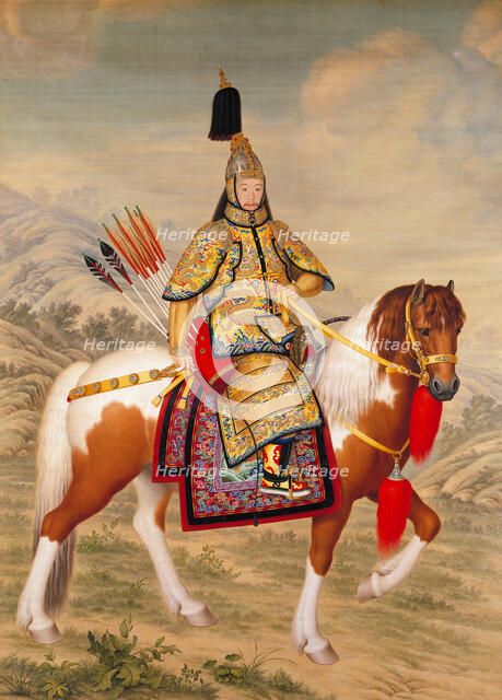 The Qianlong Emperor in Ceremonial Armor on Horseback. Creator: Castiglione, Giuseppe (1688-1766).