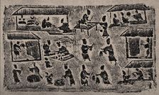 The rubbing from the Brick Relief with many kinds of merchants, 25-220. Creator: Central Asian Art