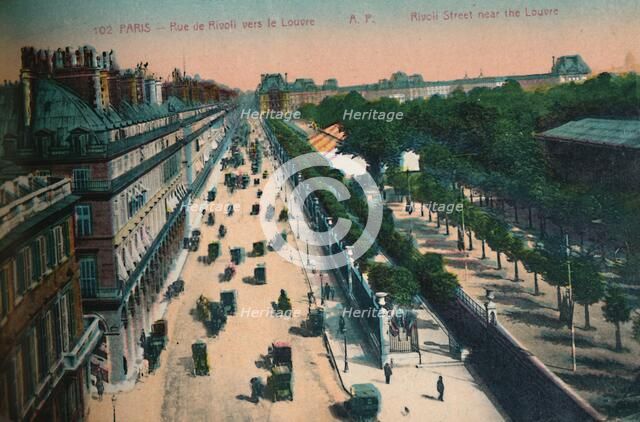 The Rue de Rivoli looking towards the Louvre, Paris, c1920. Artist: Unknown.