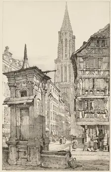 The Rue Mercière and west Front of Strasbourg Cathedral, 1833. Creator: Charles Joseph Hullmandel