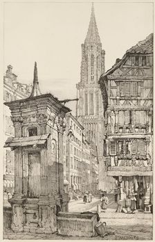 The Rue Mercière and west Front of Strasbourg Cathedral, 1833. Creator: Charles Joseph Hullmandel