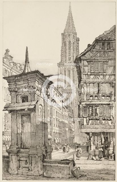 The Rue Mercière and west Front of Strasbourg Cathedral, 1833. Creator: Charles Joseph Hullmandel.