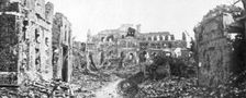 The ruined town and church bell tower of Albert, Somme, France, 22 August 1918