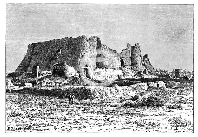 The ruined fortress of Veramin, Persia (Iran), 1895.Artist: Armand Kohl