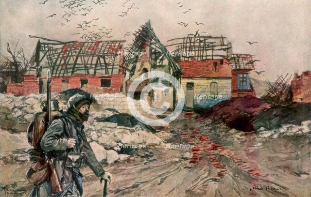 'The Ruins of Ablain-Saint-Nazaire', Artois, France, 18 December 1915, (1926).Artist: Francois Flameng