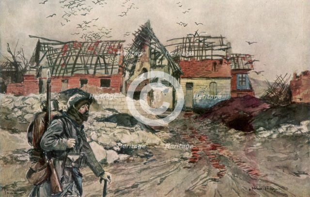 'The Ruins of Ablain-Saint-Nazaire', Artois, France, 18 December 1915, (1926).Artist: Francois Flameng