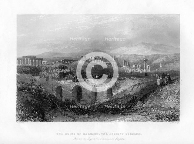 The ruins of Djerash, the ancient Gergesa, Syria, 1841.Artist: W Floyd